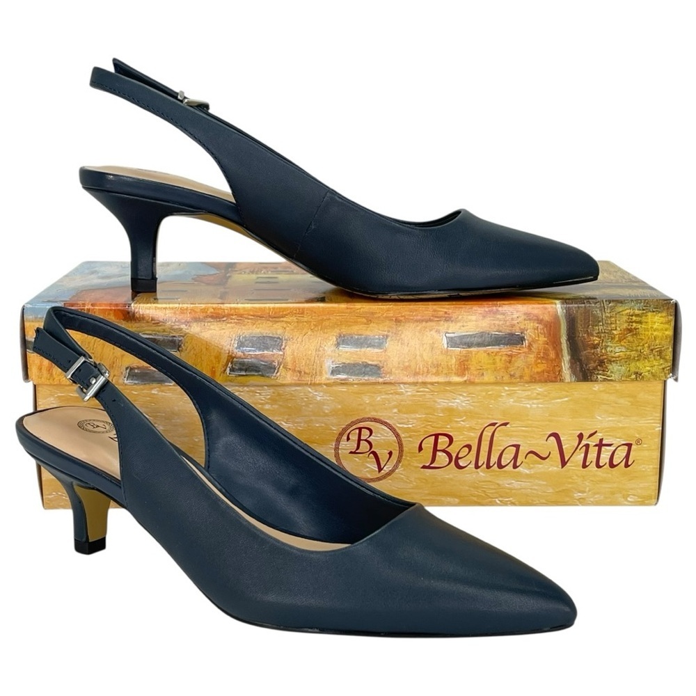 Bella Vita Scarlett Navy Leather Womens Slingback Heels Size 7.5N